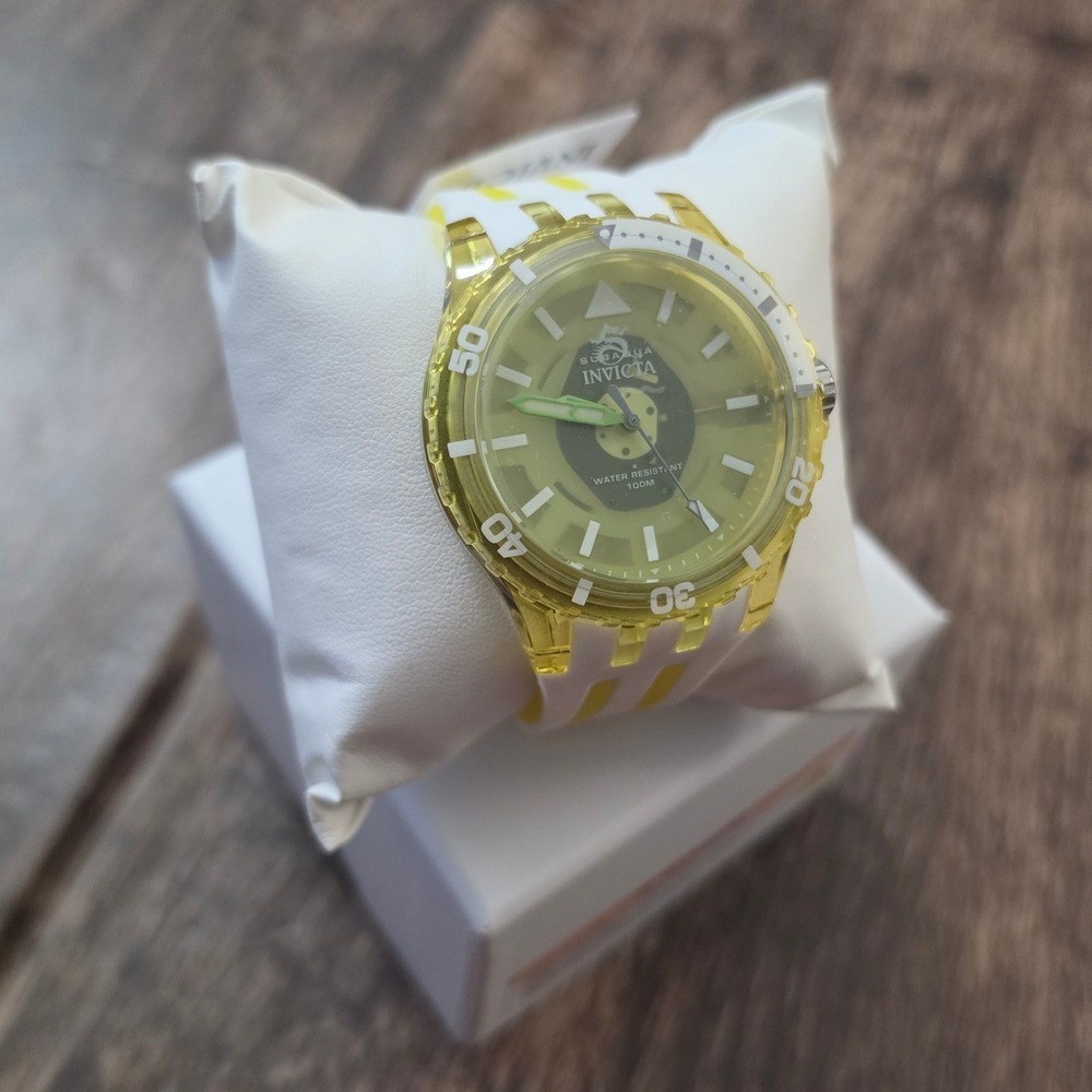 INVICTA Subaqua Watch Mens OS Yellow White Striped 69451 Water Resistant 100M